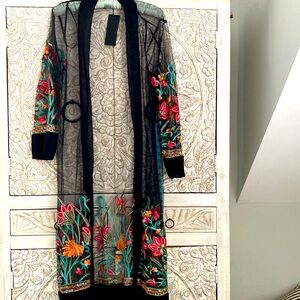 Liv Los Angeles black robe with colorful flower accent. Size M
